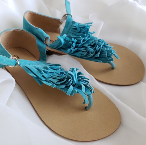 NEW teal tassel sandals - Picture 1 of 4